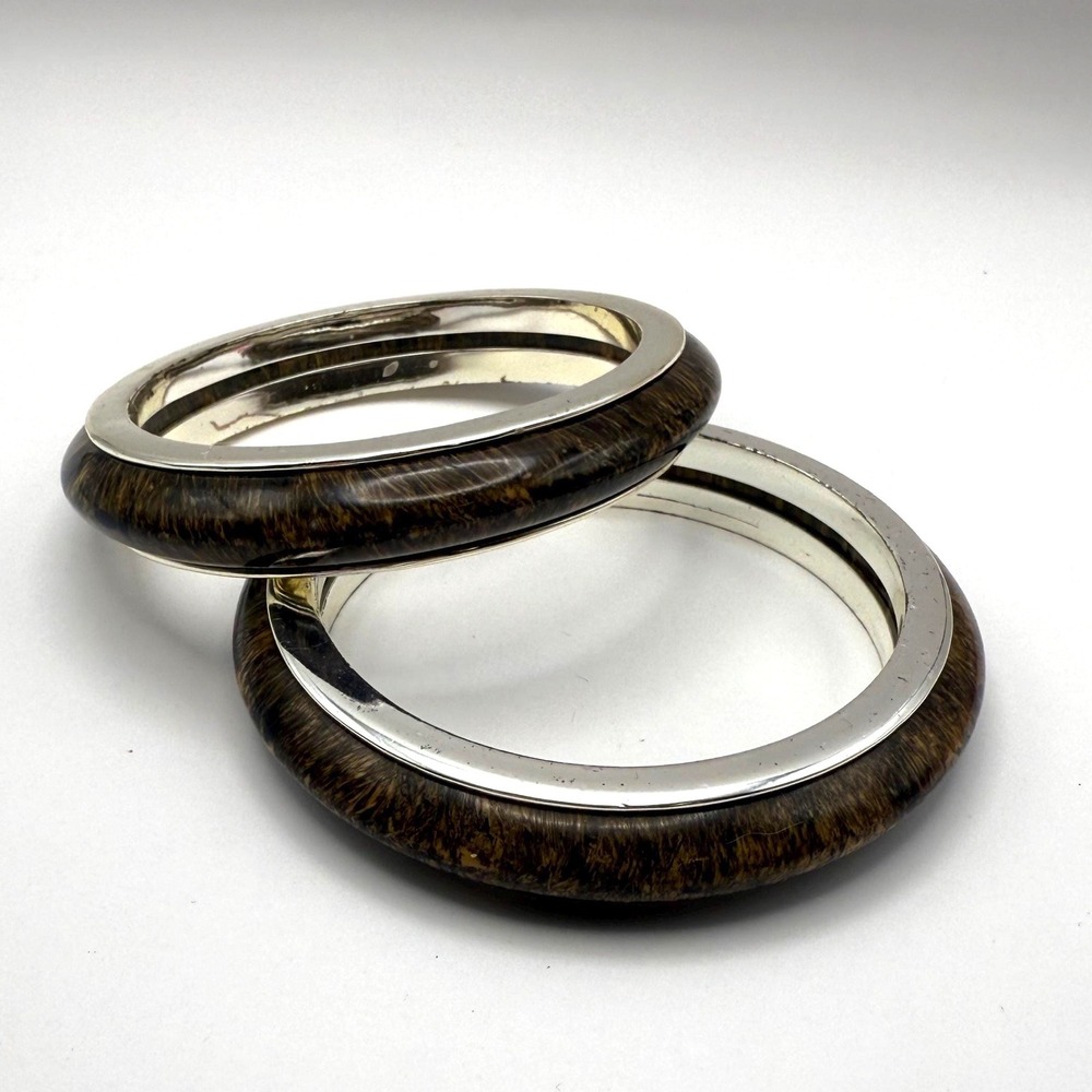 Vintage‎ Silver Tone Faux Tortoiseshell Bracelet Set – Retro Statement Jewelry